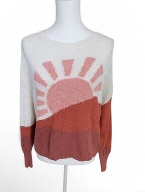 Lou &Grey Sunrise Pattern Crewneck Sweater - Cream & Rust. Small.